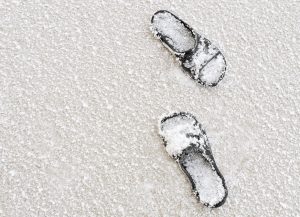 sandals outside hot tub in winter